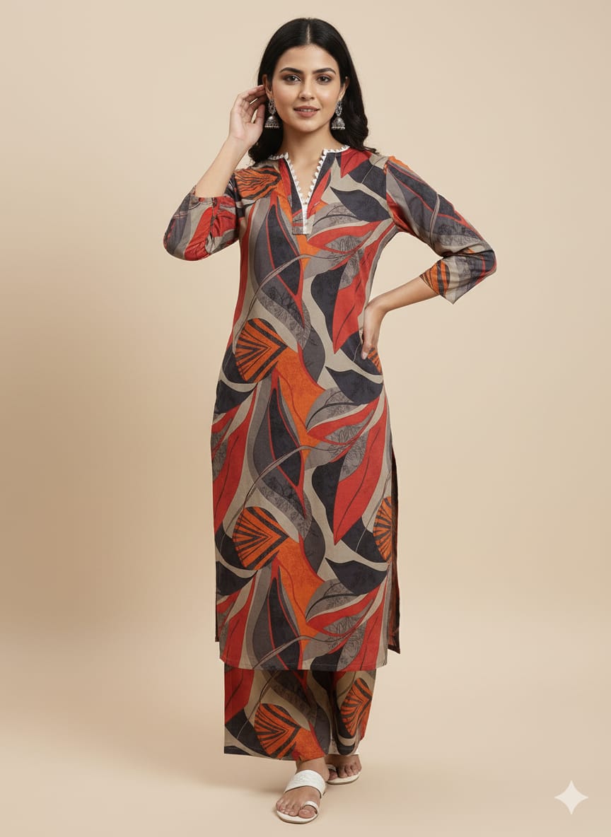 Women's Printed Cotton Kurta and Palazzo Set - Suit Sets