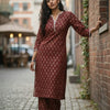 Women's Maroon & Gold Traditional Print Chanderi Silk Blend Suit Sets