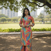 Women's Vibrant Tropical Leaf Print Cotton Suit Sets - Multi-Color