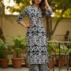Women's Black & White Ikat Style Print Cotton Suit Sets
