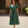 Green Handcrafted Cotton Striped Fit & Flare Midi Dresses | Western Wear