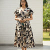 Abstract Print V-Neck Cotton Midi Dresses with Flutter Sleeves | Western Wear
