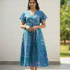 Tropical Leaf Print V-Neck Cotton Midi Dresses with Flutter Sleeves | Western Wear
