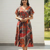 Rust & Charcoal Abstract Cotton Midi Dresses with Flutter Sleeves | Western Wear