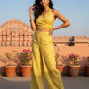 Sunshine Yellow Ikat Print Co-ord Sets | Chanderi Wrap Top & Pants