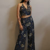 Floral Halter Neck Backless Crop Top & Wide-Leg Pants Co-ord Set