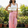 Pink Printed Chanderi Straight Pants for Women