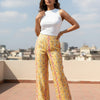 Yellow Printed Chanderi Wide Leg Pants for Women