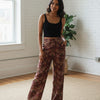 Brown Printed Chanderi Wide Leg Pants for Women