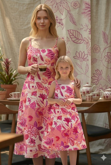 Pink Floral Mother Daughter Matching Dress Set