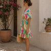 Women’s Pastel Paradise Print Smocked Waist Midi Dress