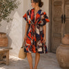 Women’s Multicolor Abstract Printed Tie-Waist Midi Dress