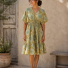 Women’s Sage Green Mandala Print Smocked Waist Midi Dress