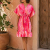 Women’s Sunset Pink Abstract Print Smocked Midi Dress