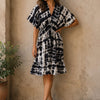 Women’s Monochrome Tie-Dye Smocked Midi Dress
