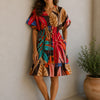 Women’s Tropical Sunset Leaf Print Smocked Midi Dress