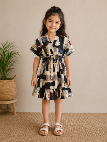 Baby Girls Abstract Brush Print Smocked Waist A-Line Dress