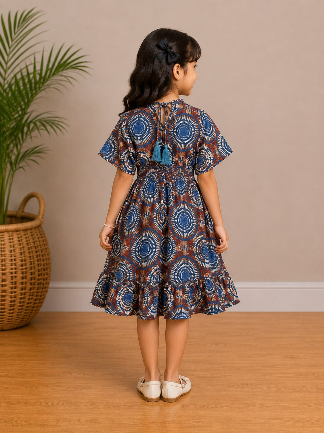 Baby Girls Boho Medallion Printed Smocked Waist Flared Midi Dress