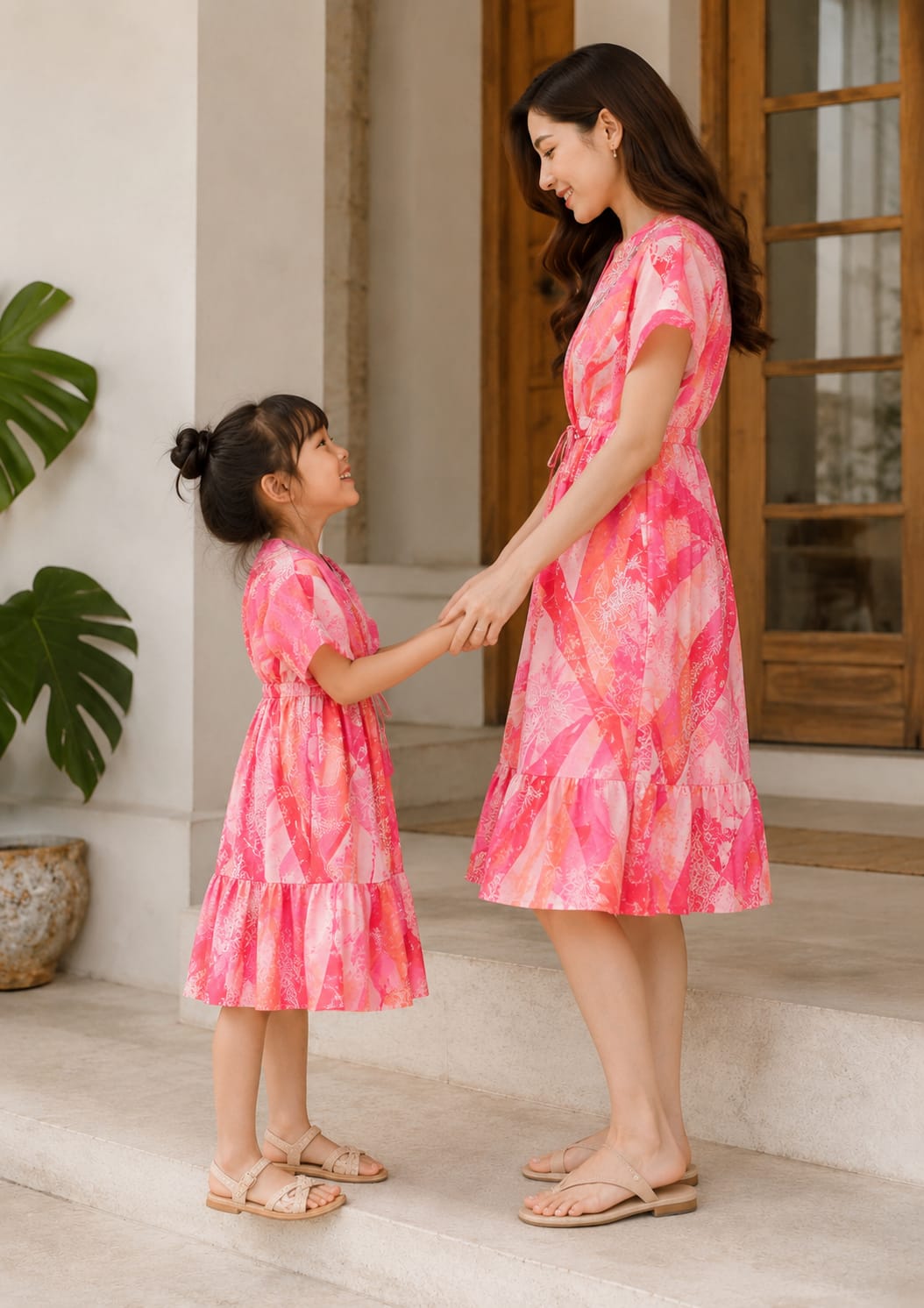 Mom & Daughter Candy Blush Printed Matching Ruffle Dress Set