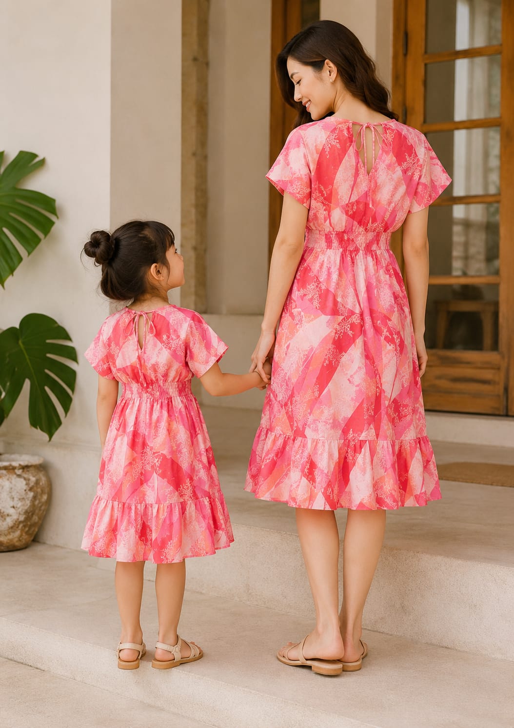 Mom & Daughter Candy Blush Printed Matching Ruffle Dress Set