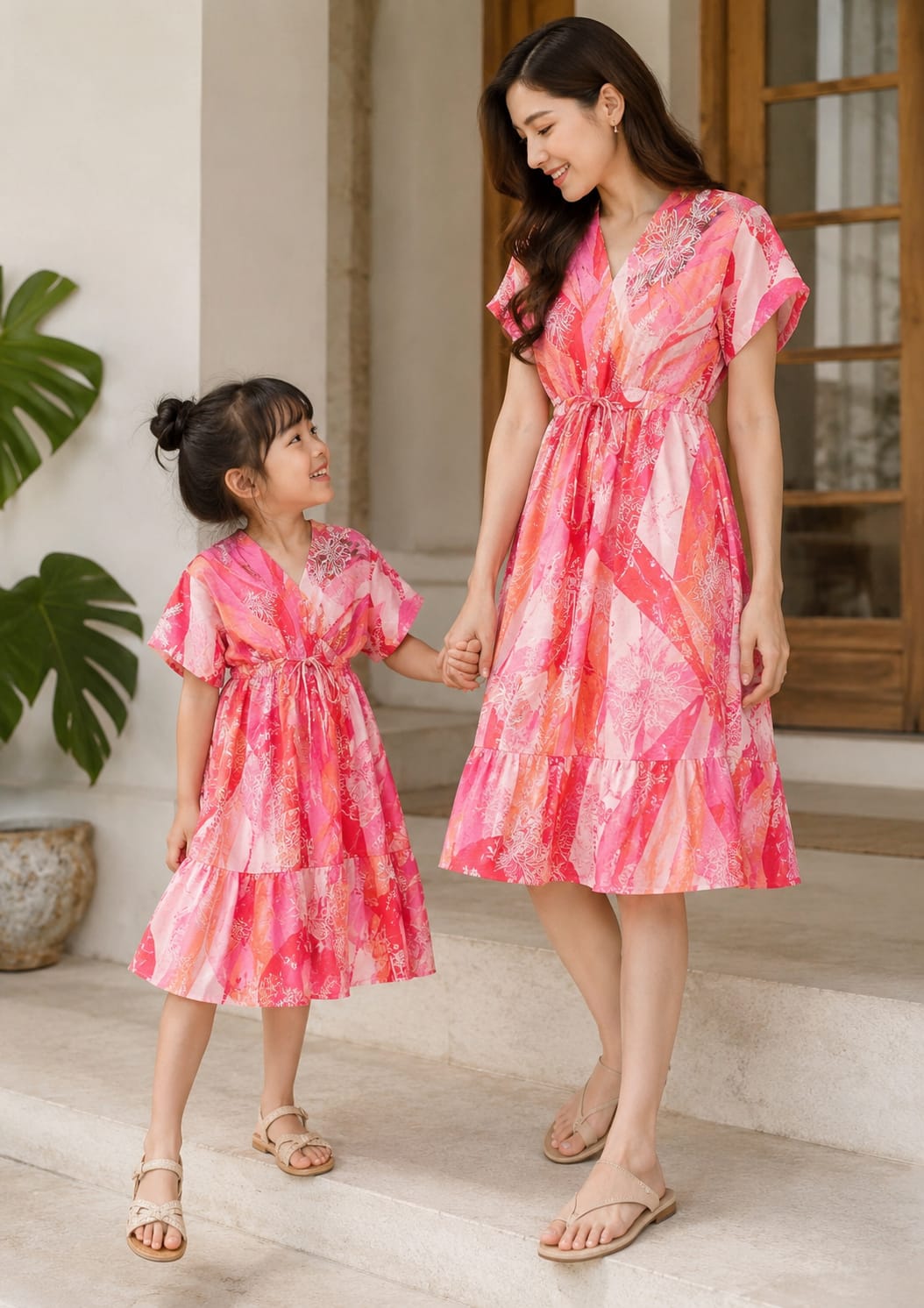 Mom & Daughter Candy Blush Printed Matching Ruffle Dress Set