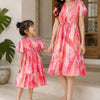 Mom & Daughter Candy Blush Printed Matching Ruffle Dress Set