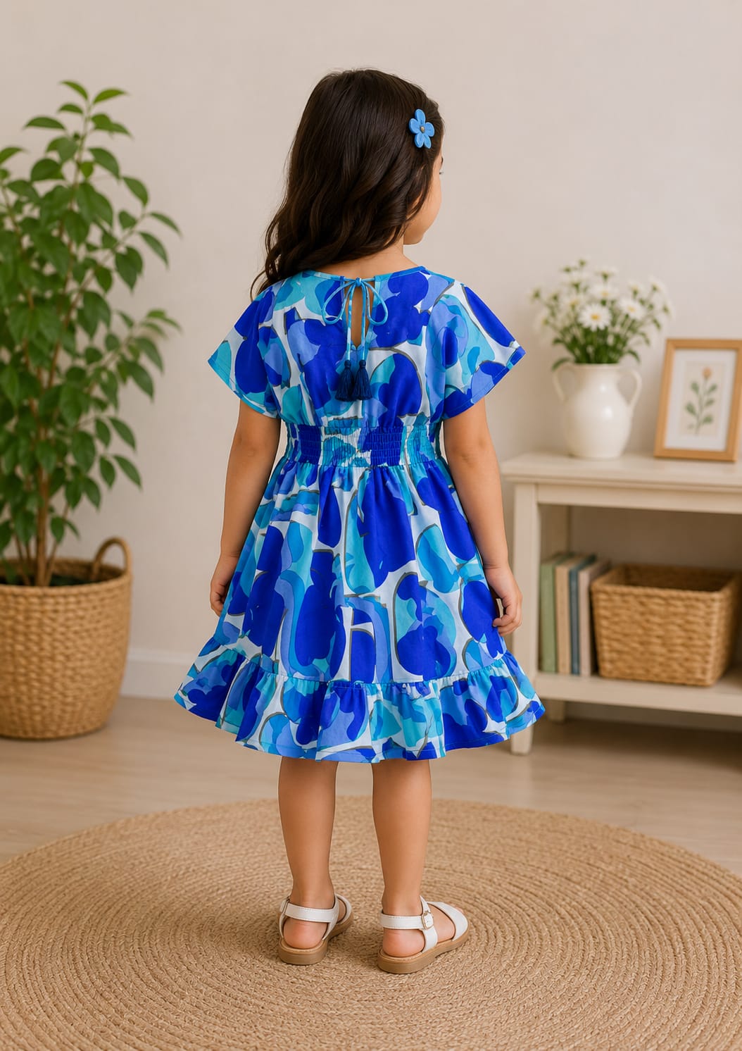 Baby Girls Sapphire Bloom Printed Smocked Waist Flared Midi Dress