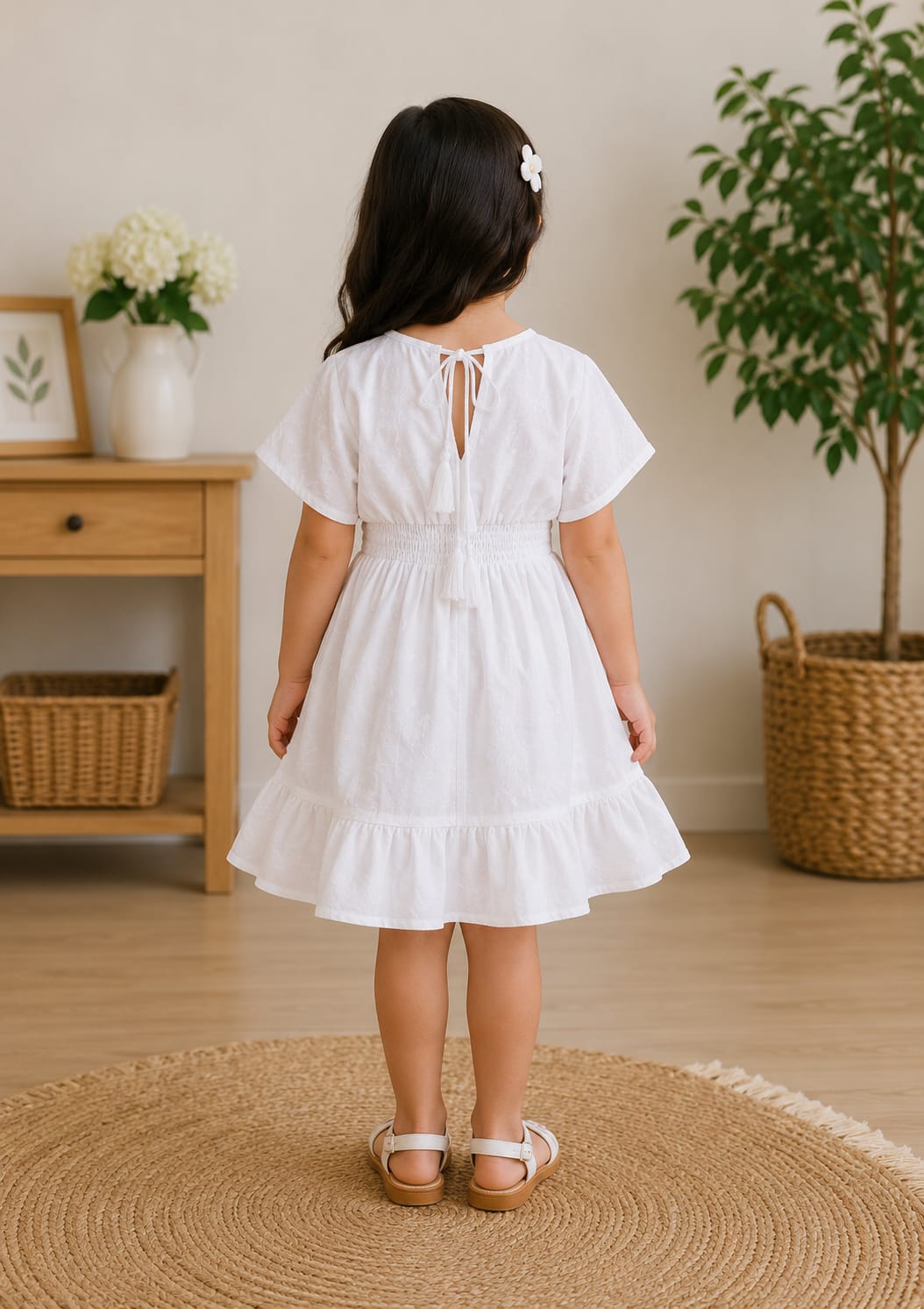 Baby Girls Snow White Smocked Waist Flared Midi Dress