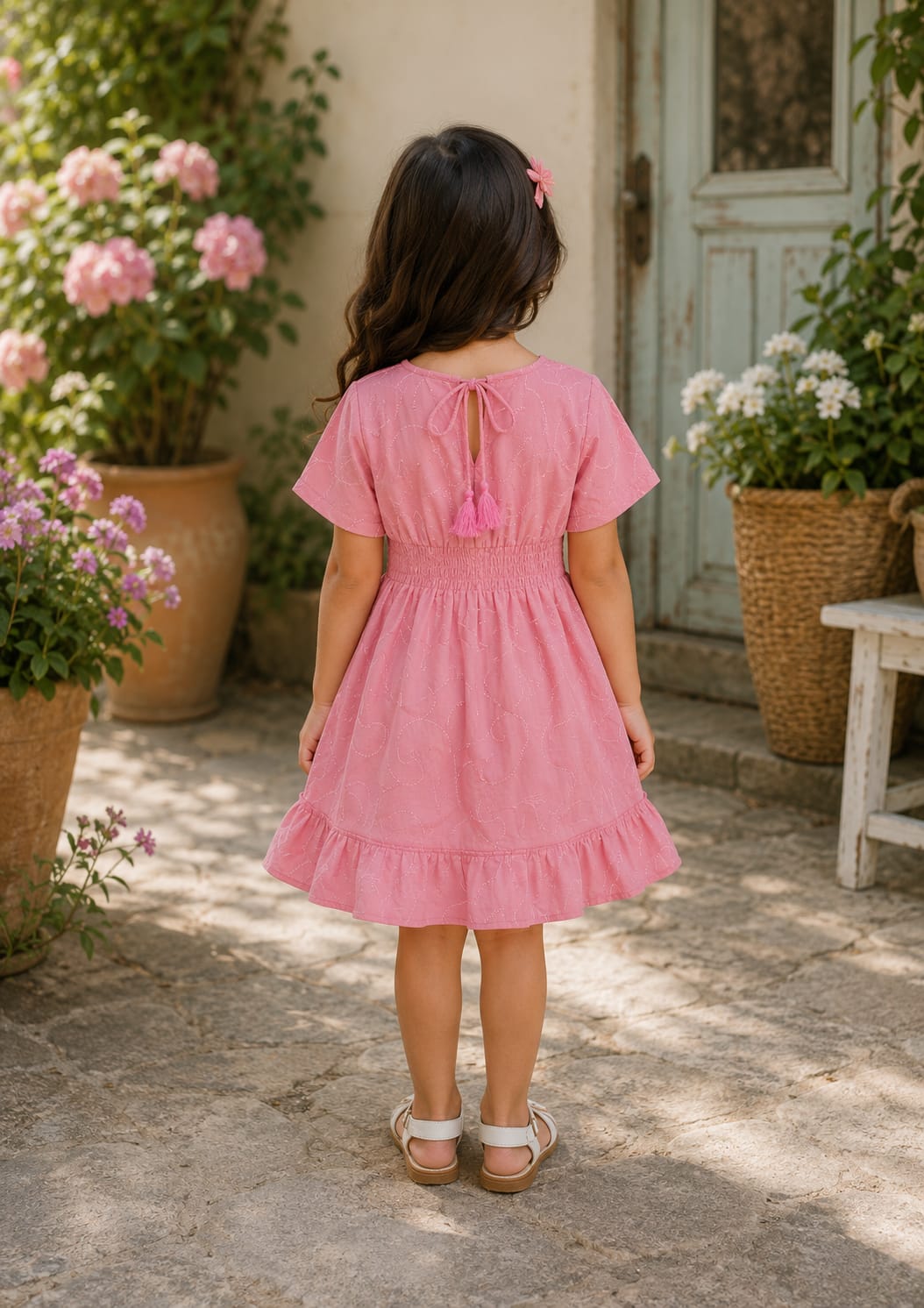 Baby Girls Pink Breeze Smocked Waist Casual Midi Dress