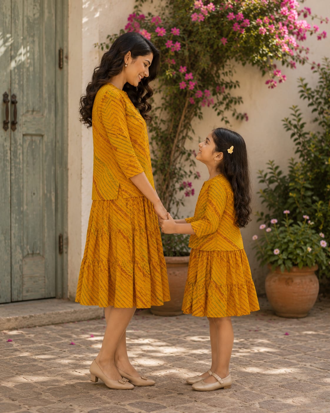 Golden Sunshine Mommy & Me Short Kurti & Skirt Set