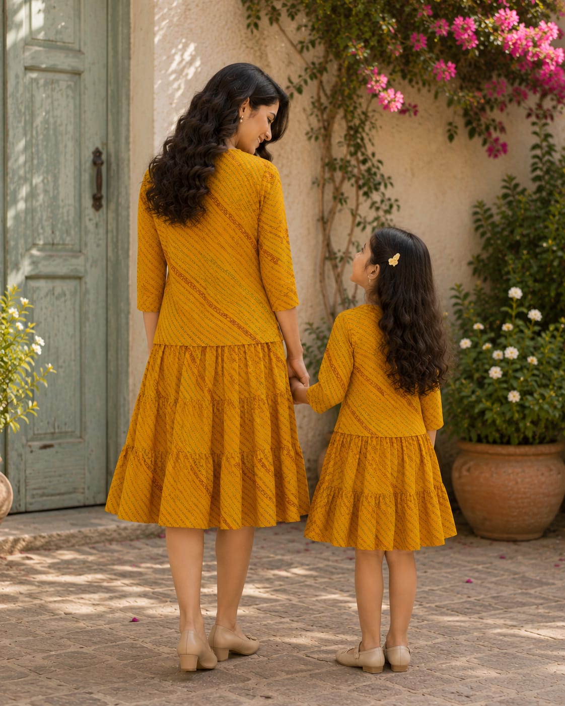Golden Sunshine Mommy & Me Short Kurti & Skirt Set