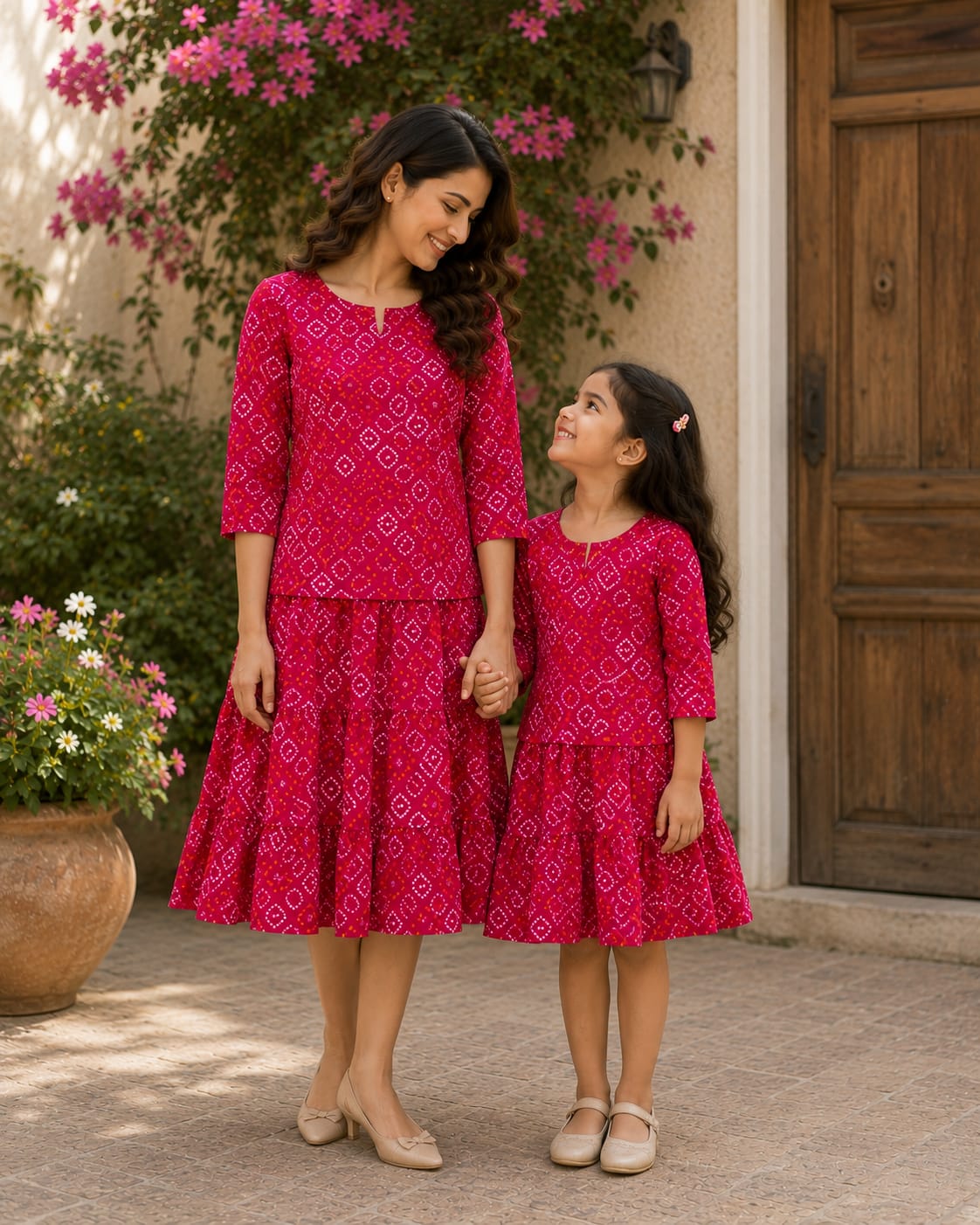 Blooming Bond Ruby Pink Twinning Dress Collection for Mom & Daughter