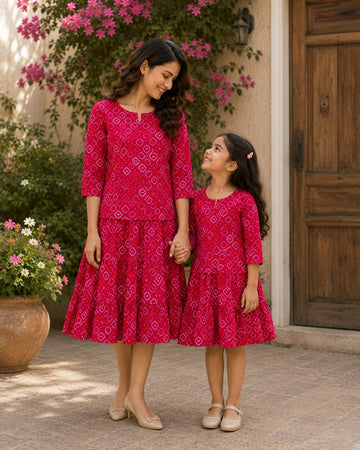 Blooming Bond Ruby Pink Twinning Dress Collection for Mom & Daughter