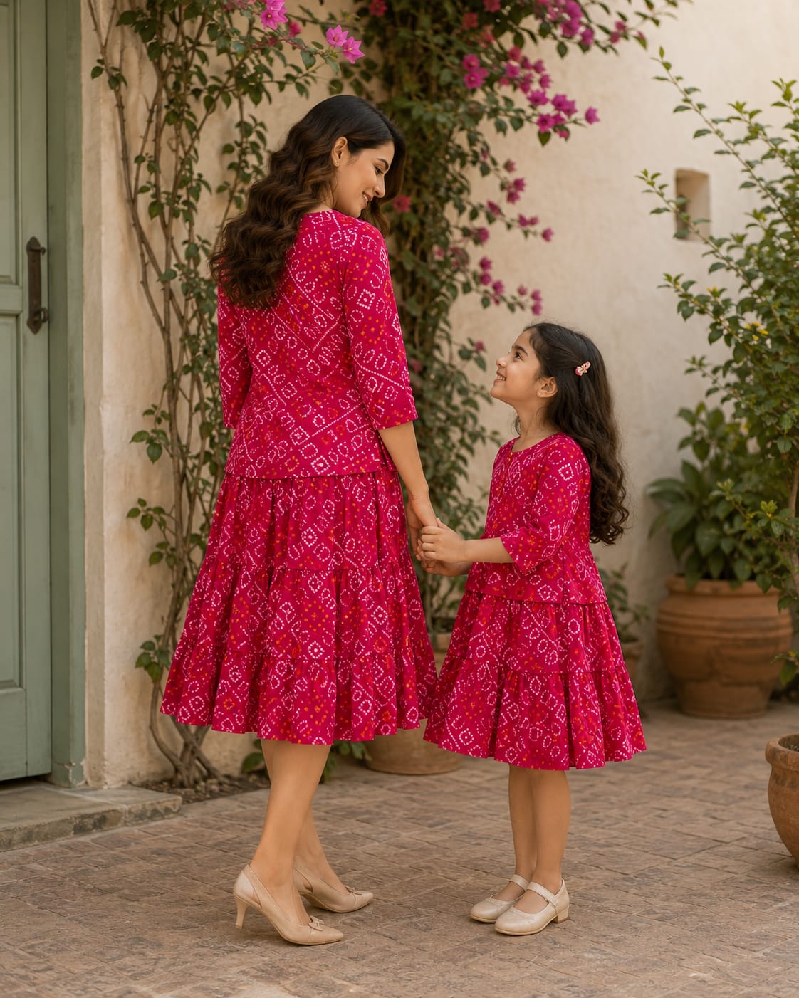 Blooming Bond Ruby Pink Twinning Dress Collection for Mom & Daughter