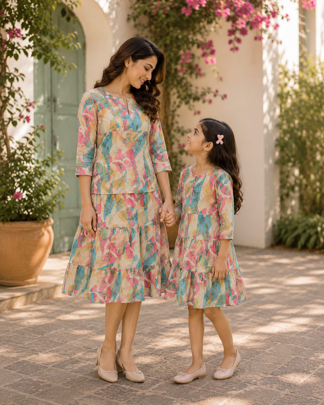 Mommy & Me Pastel Paradise Botanical Tiered Twinning Dress Collection