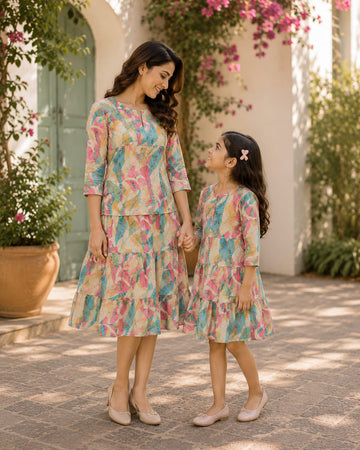 Mommy & Me Pastel Paradise Botanical Tiered Twinning Dress Collection