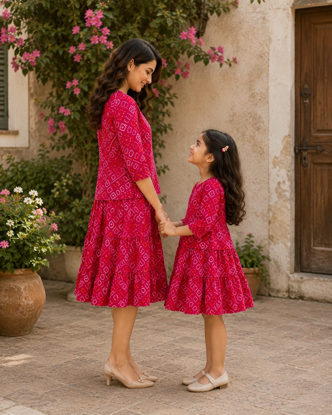 Blooming Bond Ruby Pink Twinning Dress Collection for Mom & Daughter