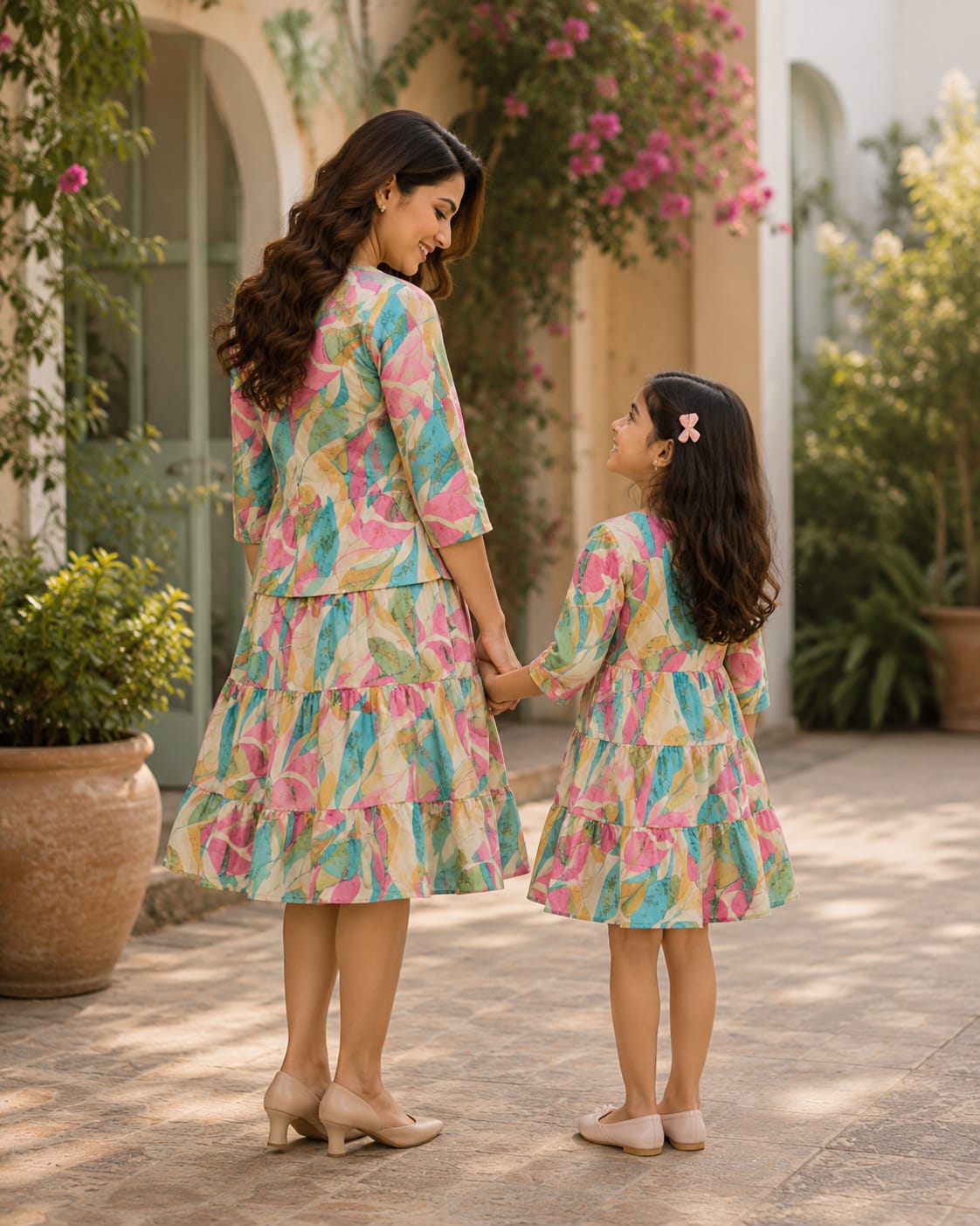 Mommy & Me Pastel Paradise Botanical Tiered Twinning Dress Collection