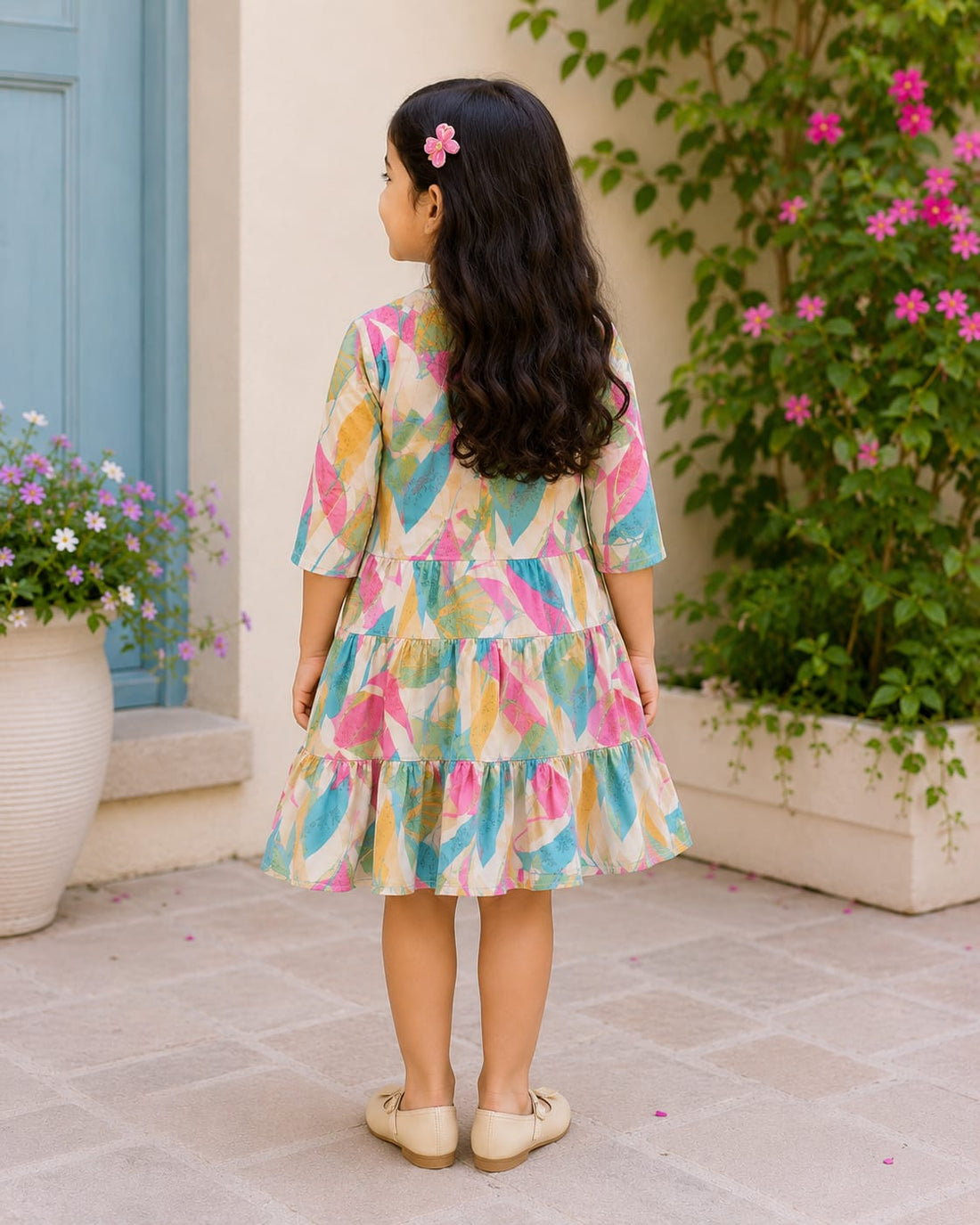 Girls’ Elegant Pastel Garden Tiered Party Dress