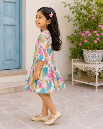 Girls’ Elegant Pastel Garden Tiered Party Dress