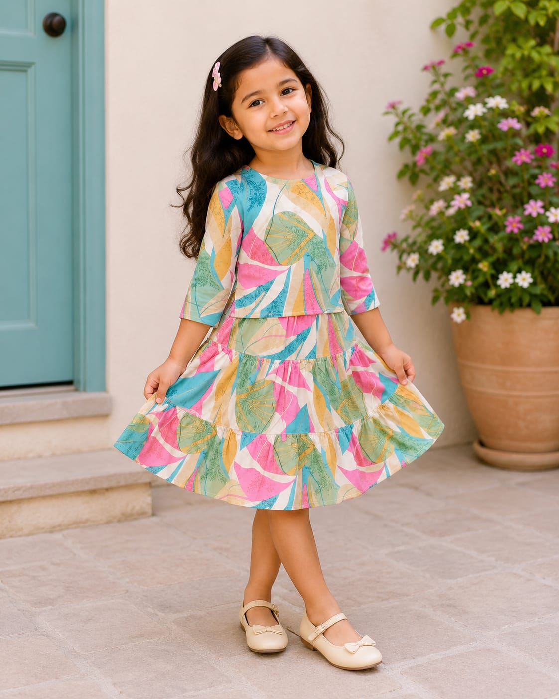 Girls’ Elegant Pastel Garden Tiered Party Dress