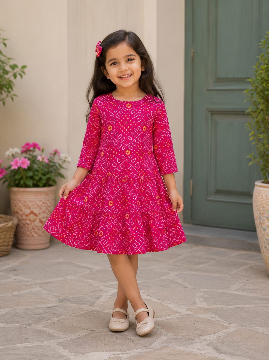 Girls’ Bright Pink Ethnic Twirl Dress