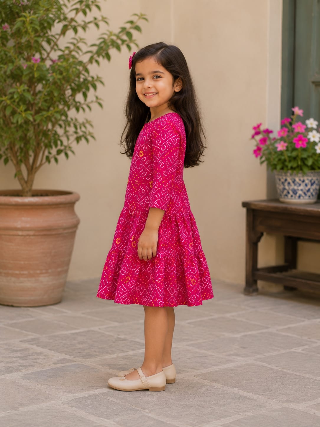 Girls’ Bright Pink Ethnic Twirl Dress