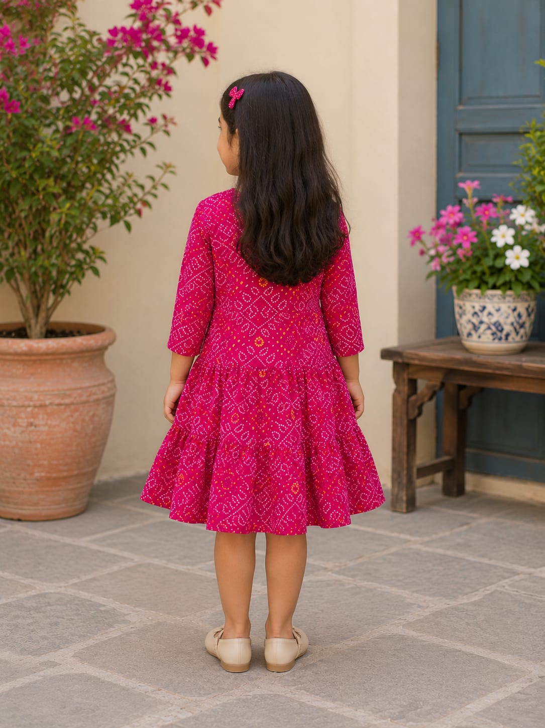 Girls’ Bright Pink Ethnic Twirl Dress