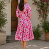 Rosy Garden Tiered Midi Dress