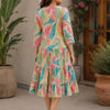Women’s Elegant Pastel Abstract Print Tiered Midi Dress