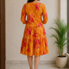 Women’s Elegant Sunset Orange Floral Tiered Midi Dress