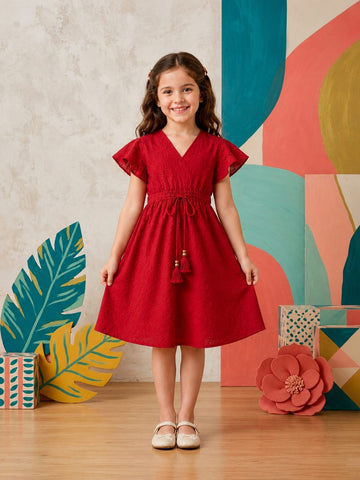 Baby Girls Cotton Ruby Charm Smocked Waist Flared Midi Dress