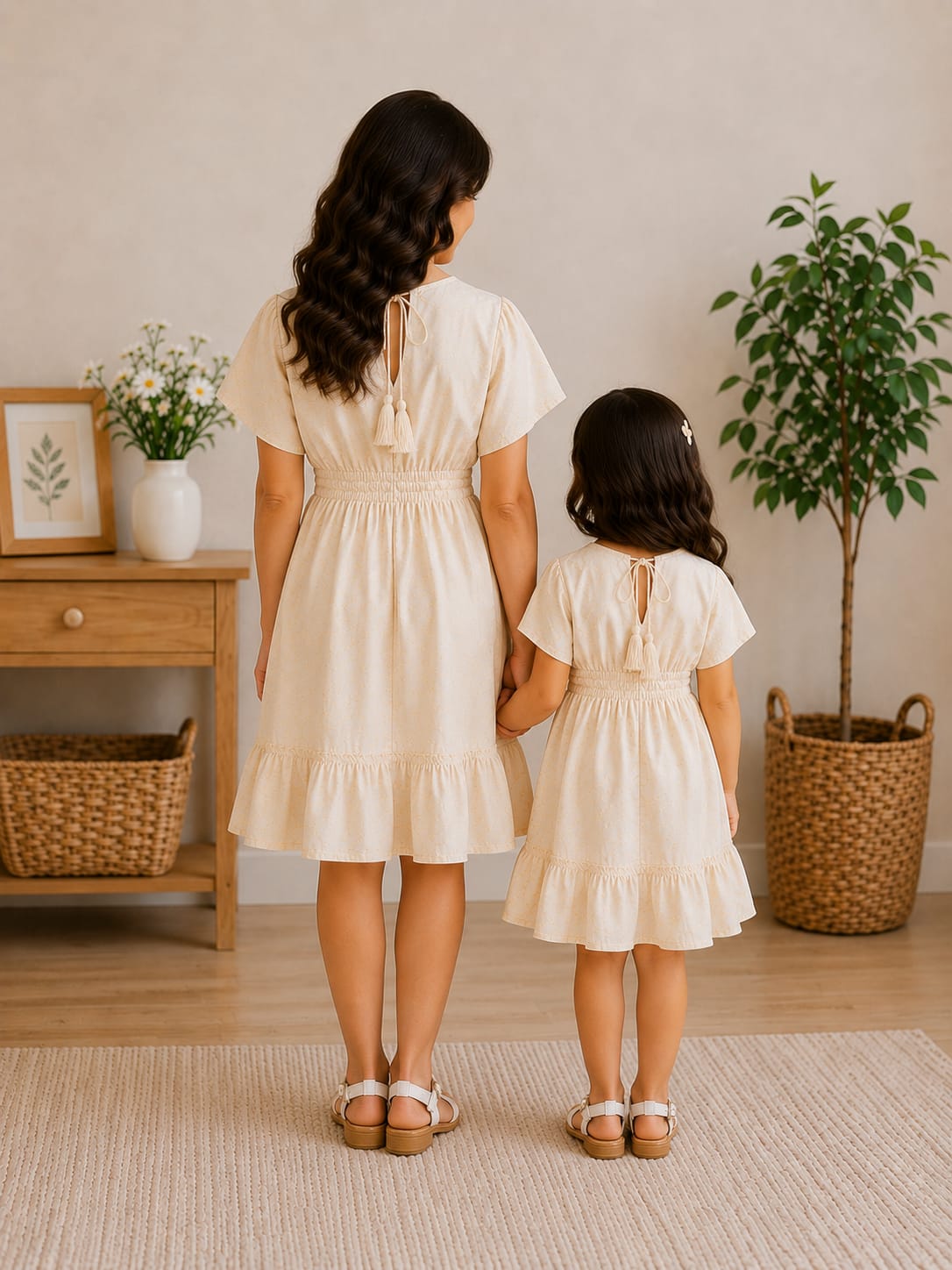 Vanilla Bloom Mommy & Me Smocked Waist Matching Dress Set