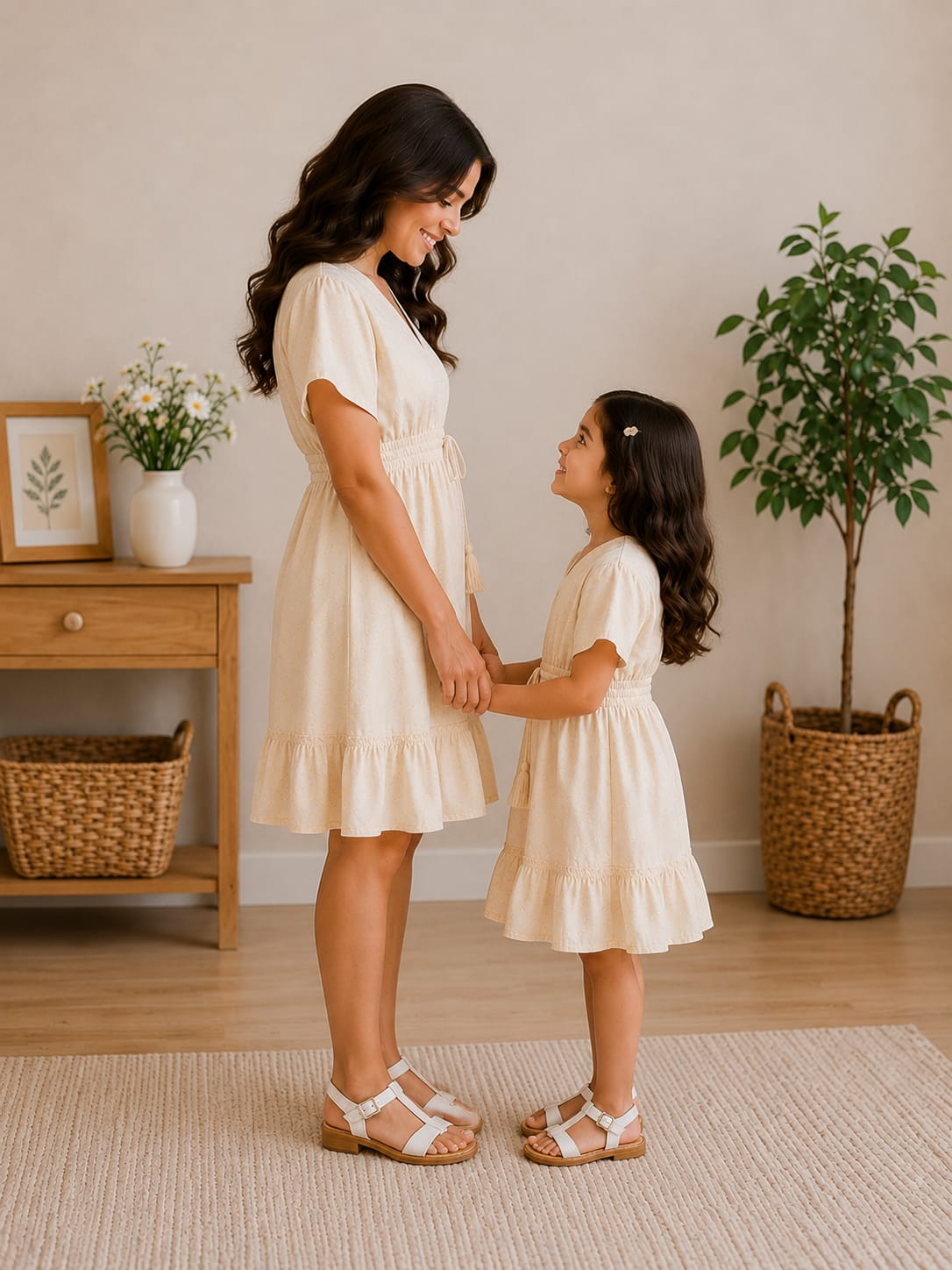 Vanilla Bloom Mommy & Me Smocked Waist Matching Dress Set